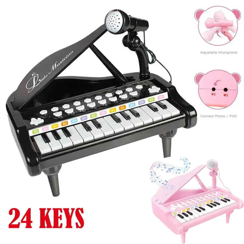 Kids Piano Keyboard,24 Key Toy Mini Grand Piano, Portable Electronic Educational Musical Instrument Toy w/ Microphone,Gift for Kids Multiple Music Educational Toy