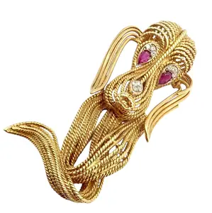 Vintage H. Stern 18k Yellow Gold Diamond Ruby Droopy Tall Dog Pin Brooch