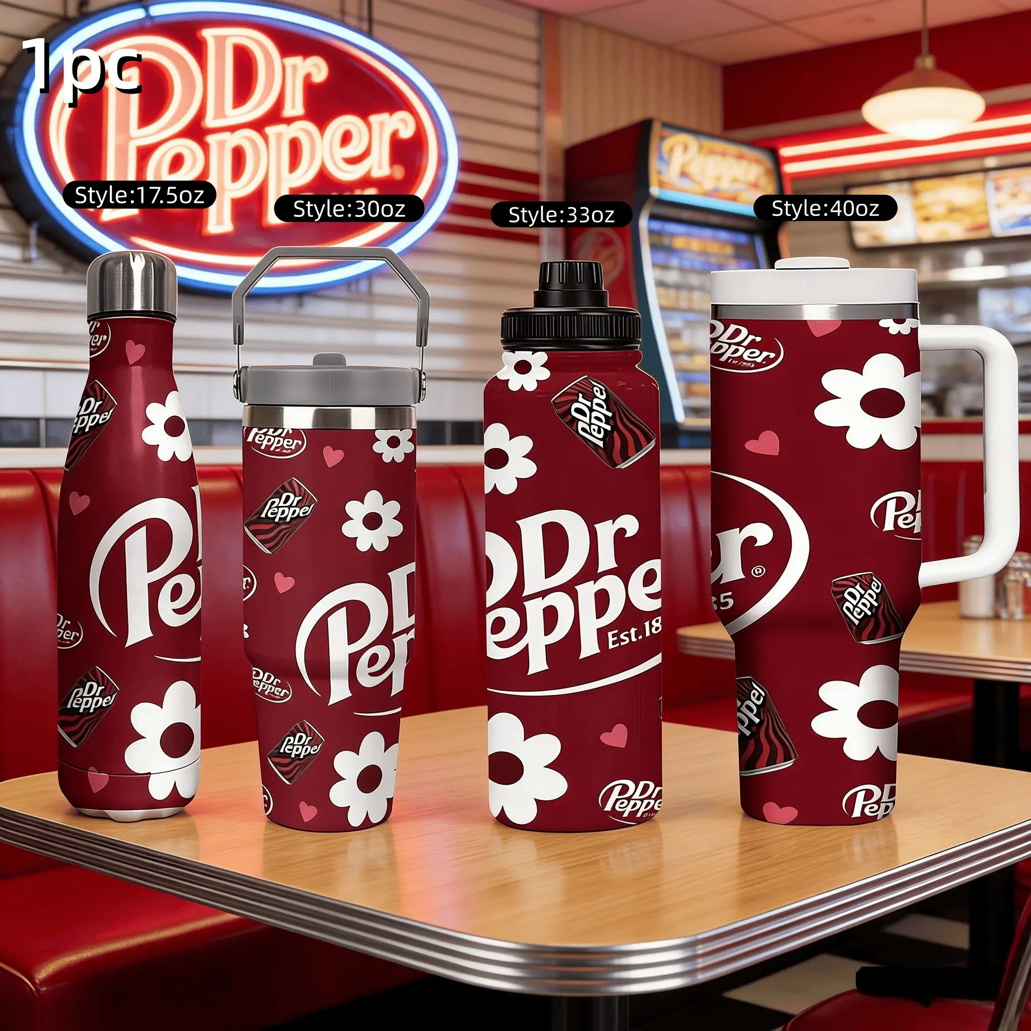 1pc 17.5/30/33/40oz Dr Pepper themed insulated cup, funny drink lover gift, cola lover cup, Insulated Drinkware, stainless steel portable cup, highly suitable Outdoor camping for daily use,Various Sizes Available, Vacuum Insulated Tumbler