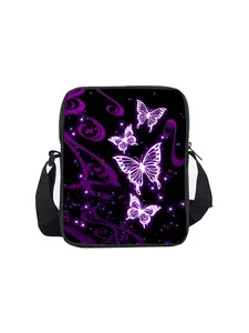 Purple Butterfly Printed Single-Sided Small Boho Style Crossbody Bag