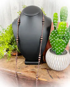 Graduated Navajo Style Pearl Long Necklace - Multiple Colors