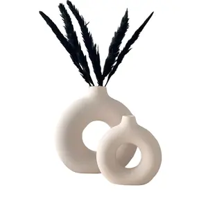Ceramic Vases for Home Decor, Set of 2 Donut Vases, Modern Fireplace Decor Glass