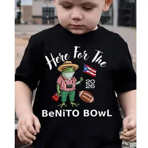Benito Bowl 2026 Puerto Rican Football Hispanic Pride T-Shirt Cute Kid Tee with Puerto Rico Flag & Benito Bowl Graphic 100% Cotton Casual Round Neck Summer Top for Hispanic Month Gift Events & Casual Attire