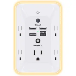 Outlet Extender with Night Light, HANYCONY Multi Plug Outlet, USB Wall Charger Surge Protector 4 USB Ports(1 USB C), Power Strip Electrical Outlet Splitter Expander for Home Office Dorm Room, ETL
