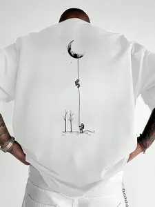 1PC Men's Artistic Space Exploration T-Shirt, Vintage Print & Astronaut Design, Leisure Daily Top For Trendy Men And Street Style Enthusiasts, Streetwear