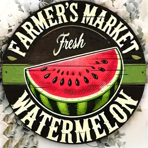 Vintage Watermelon-Shaped Metal Wall Decor Round Iron Fruit Sign Featuring a Watermelon Slice Design, Perfect for Retro Restaurant Decor