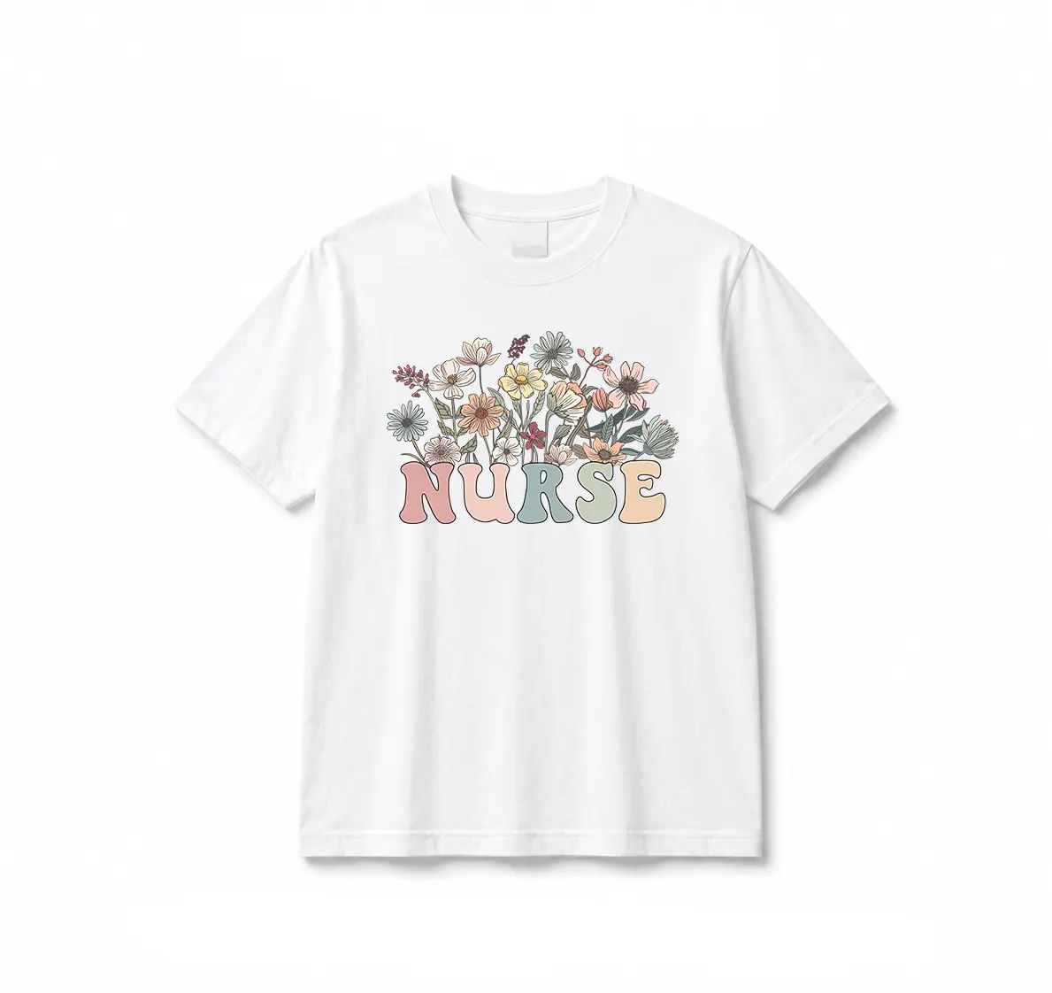 Women's Wildflowers Casual Nurse Shirt- Soft, Breathable Cotton, RN/Registered Nurse Work Wear, Nursing School Comfort Tee