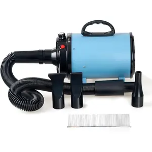 Dog Dryer for  Grooming, High Velocity  Hair Dryer with Heater, Adjustable Speed, 3 Nozzles and a Comb, Blue  groom pet