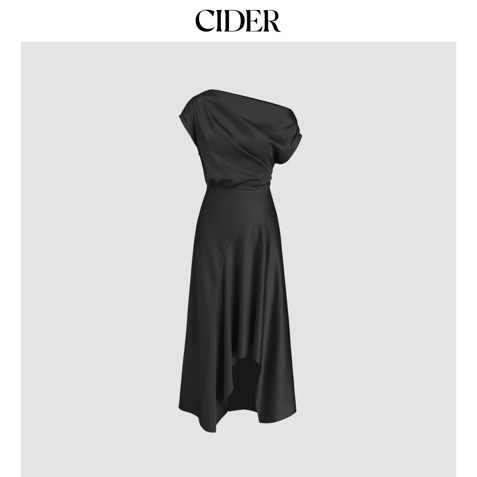 Cider [3 colors, size 0-26] Asymmetrical Boat Neck Ruffle Maxi Dress