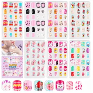 Press on Nails for Kids 7-day Styling: 168PCS Kids Press on Nails for Girls Colorful Patterns Full Cover Short Square Fake Nails False Nail Art Set Christmas Easter Gifts 8-12 Years Child