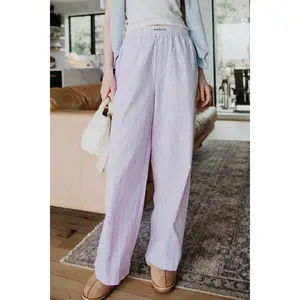 Light Pink and Blue Striped Casual Boxer Pants