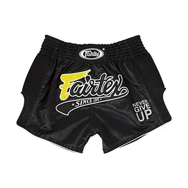 Fairtex BS1708 Black Slim-Cut Premium Athletic Muay Thai Boxing Shorts, Durable Training Designs, Durability, Embroidery
