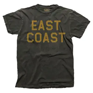 Represent with The very popular EAST COAST Tee. Sells out in minutes! 100% Cotton vintage wash and crackle yellow letters
