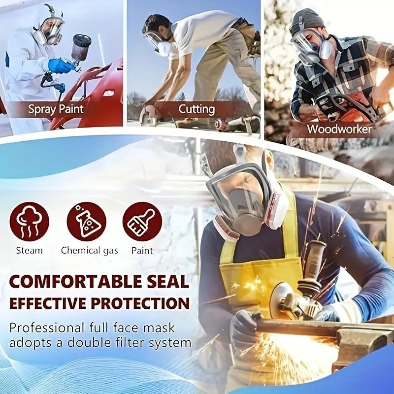 Reusable Full Face Mask with Filter Box, 17-in-1 Anti-Gas and Dust-Resistant Anti-Fog Full Face Mask Set for Painting, Woodworking, Construction, Grinding, Spraying and Chemicals