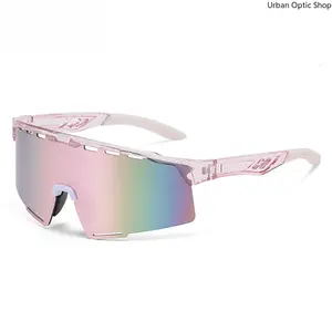 XUH Shield-Style Women's Polarized Sunglasses - Pink Transparent Frame, Rainbow Mirror Lens, UV400 Anti-UV Protection, Anti-Slip Ventilated Sport Shades for Cycling, Running, Womens Sunglasses, Polarizer Women's Sunglasses