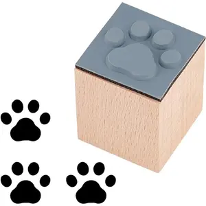 Paw Print Wooden Rubber Stamp 1x1x1.3 inch Square Small Mini Decorative Mounted Rubber Stamps for Scrapbooking Card Making Planner DIY Craft Vintage Decor