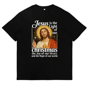 Jesus Light Quote Christmas Christian Graphic T-Shirt Casual Tee Festive Faith-Based Soft Cotton Top Trendy Holiday Religious Shirt for Daily & Christmas Wear Unisex Inspirational Outfit