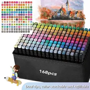 262 168 120 Alcohol Based Markers Set Vibrant Colors for Drawing Painting Ideal for Anime Landscapes Fashion Illustration Fast Dry Waterproof Perfect Halloween Christmas New Year Gift Dual Tips Color Stackable Refillable