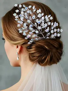 Rhinestone Small Flower Leaf Bride Bridesmaid Headpiece Wedding Veil