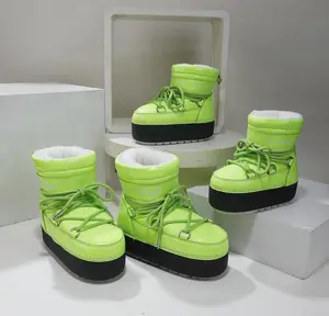 Parent-child Platform Space Boots Moon Boots Sleeve Girl Women H-01 Sand Brown Leather Crocodile Black Walking Shoes