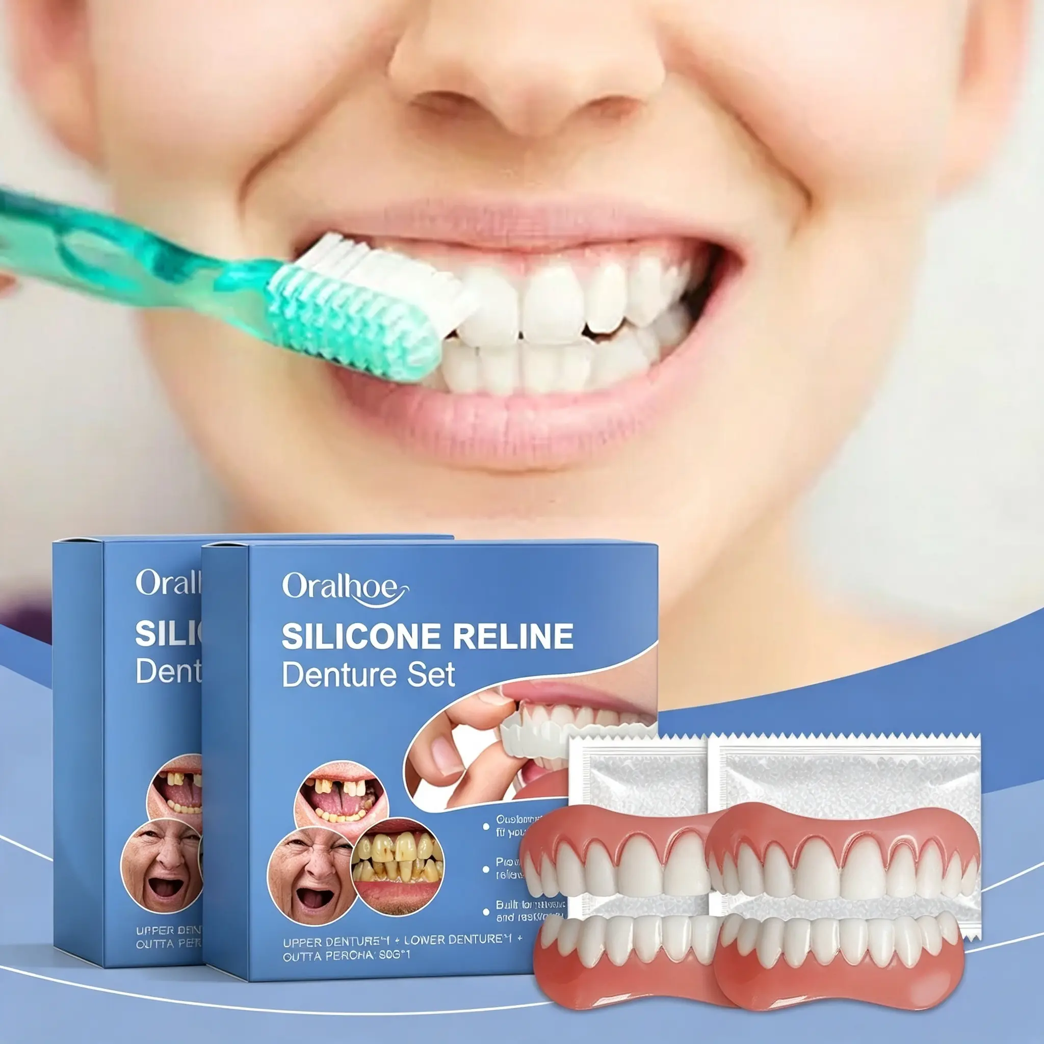 Oralhoe Silicone Resin Denture Set - Smooth Comfortable Wear, Smile Beautification, Daily Oral Care, Buy 1 Get 1 Free (Receive 2 Sets)