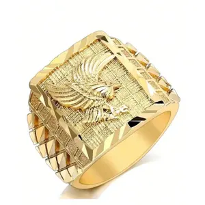 14k gold plated eagle men's ring, hip hop street style personality, daily wear accessory and gift for men