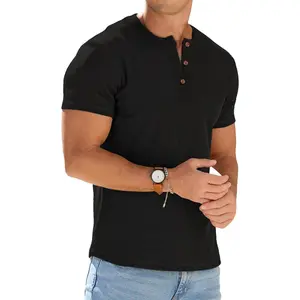 Mens Muscle Henley Shirts Lightweight Workout T-Shirt Gym Tee Athletic Short Sleeve with Button