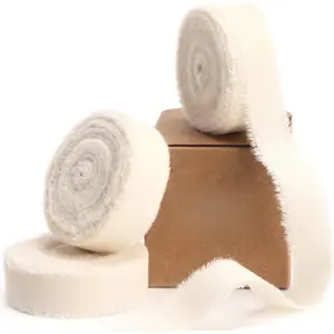3 Rolls Ivory Ribbon 5/8 Inch x 18Yards Cream White Handmade Cotton Frayed Fringe Ribbons for Wrapping Wedding Invites Bridal Bouquets Baby Shower DIY Crafts Home Decor