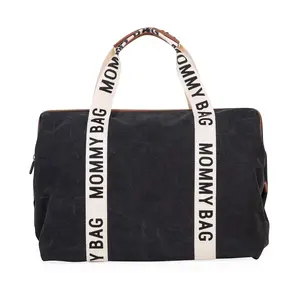 Childhome Signature Mommy Diaper Bag - Sporty, Water-Repellent Large Tote for Baby Essentials Travel, Hospital Labor and Delivery (Black)