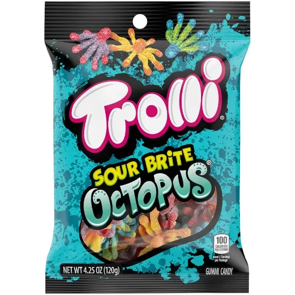 Sour Brite Octopus Sour Gummy Candy, 4.25 oz | Octopus-shaped sour gummy candy, peg bag, snacking, on-the-go, party candy, novelty shape, lunchbox