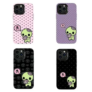Cute Emo Zombie Phone Case Pastel Goth Polka Dot & Skull Print Shockproof Cover Compatible for iPhone 17 Promax 16 15 14 13 12 11 and for Samsung S21-S25 Perfect Gift for Her Him