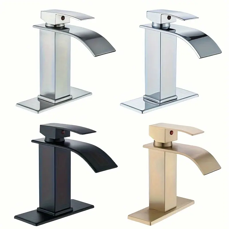 Single-Handle Vanity Mixer Tap with a Waterfall Spout for The Bathroom Sink, Featuring a Brushed Cover And Designed for a Three-Hole Basin