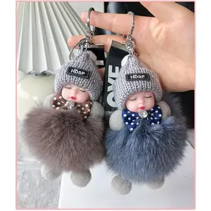 2-pack Cute Fluffy Plush Sleepy Doll Keychain For Women Bag Car Key Chain Kawaii Key Ring On Bag Car Trinket Pendant Gift
