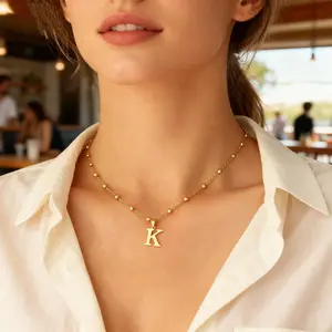 Gold Letter Necklace for Women/Girls, 14k Gold Plated Initial Letter Pendant Necklace Dainty Charm Initial Trendy Custom Accessories Jewelry Gold Statement Chain