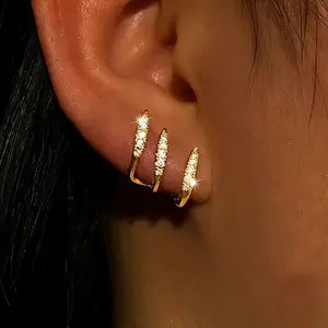 Elegant Three Claw Bent Earrings, Sparkling Luxury Design, Perfect for Daily Wear, Music Festivals, Allergy-Free Jewelry Gift