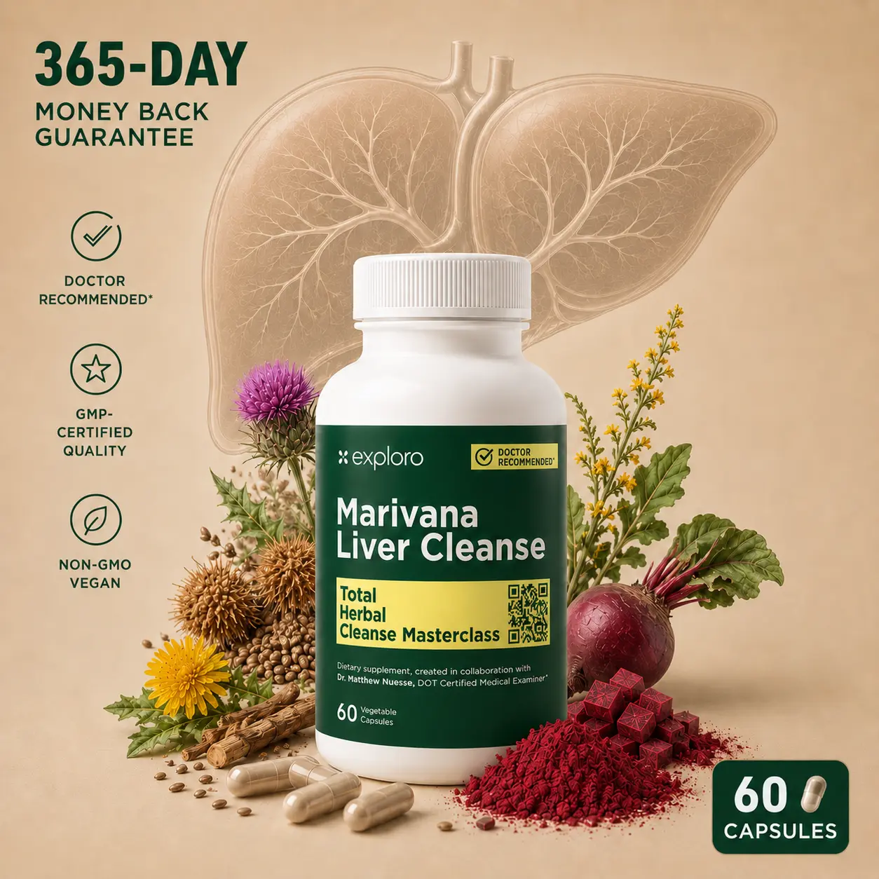 Exploro Liver Cleanse, Daily User's Detox Support, Dietary Supplement with Natural Ingredients, Milk Thistle, Berberine, Zinc, 60 Capsules