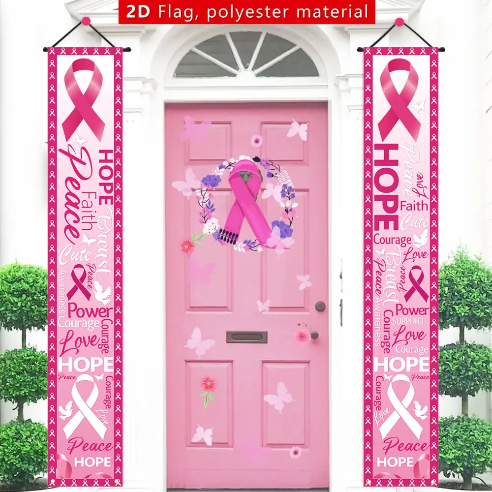 Breast Cancer Awareness Banner Set, Ribbon Dove Butterfly Design, Polyester Fabric, Easy to Hang, Party Decoration, Photo Booth Backdrop