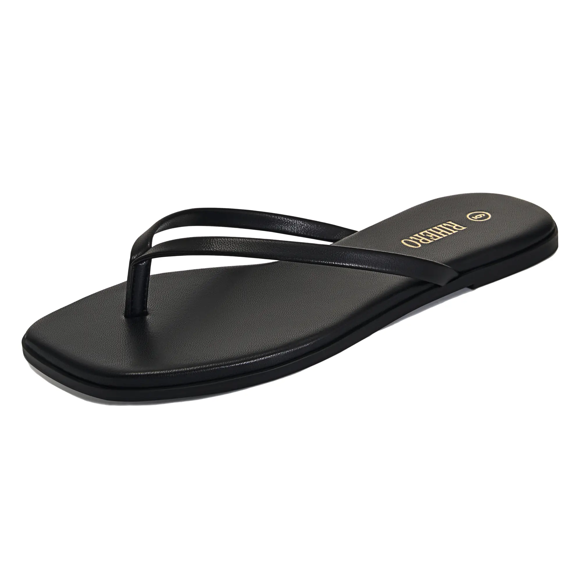 Flip Flops for Women Comfortable Square Toe Beach Sandals Slip On Leather Thong Flat Sandals Dressy Summer Casual Footwear Girl