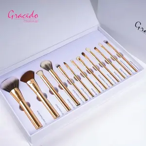Gracedo Gold 13-Piece Makeup Brushes Gift Set - Premium Corn Silk Fiber, Dense & Super Soft for Flawless Application - Eco-Friendly, Cruelty-Free, Suitable for Sensitive Skin - Complete Professional Face & Eye Brush Kit