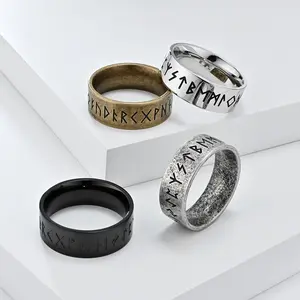 Viking Runes Titanium Steel Ring; Vintage, Niche, and Unisex Hand Accessories