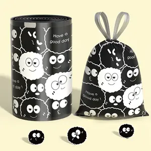 Drawstring Garbage Bag Thickened Household Kitchen Large Black Plastic Bag Handheld Garbage Bag Wholesale Extra Thick 3 Rolls 45bags
