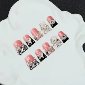 Handmade Y2K Style Duckbill Nail Tips, Nude and, French Tip, Crystal, Snake, Flower, Planet, Star Elements, Star Pattern Rhinestones, Great gift nail polish，Suitable for both men and women, equipped with accessories，Including toolkits
