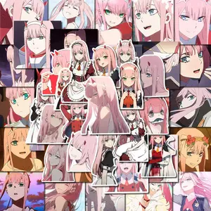 Darling in the FRANXX Pattern Sticker, 54pcs/set Self Adhesive Decorative Stickers, DIY Decals for Water Bottle Laptop Phone Case Scrapbooking Journal Making