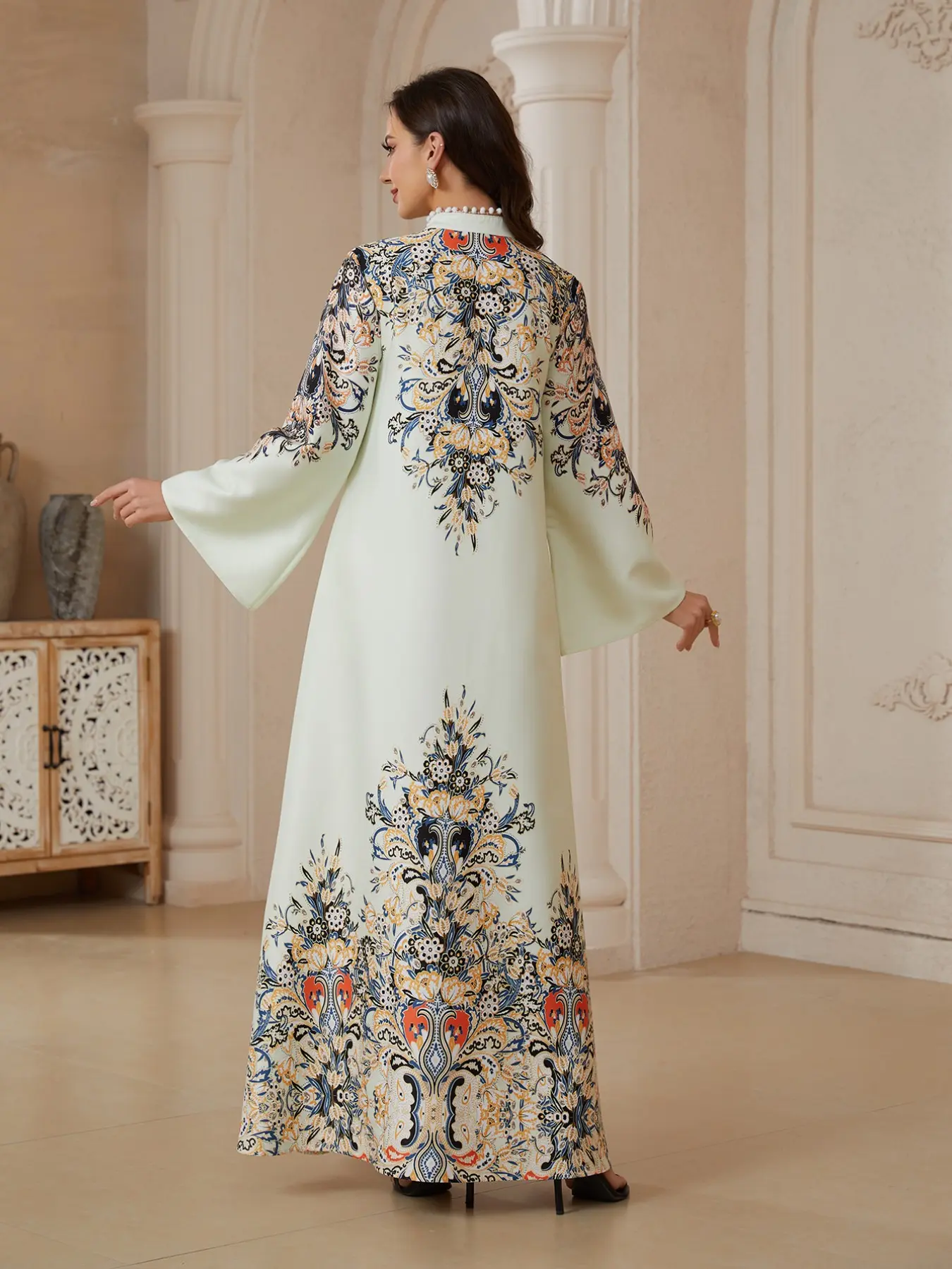 Women's V Neck Long Sleeve Long Dress, Womenswear All-Season Loose Fit A-Line Print Jalabiya, Soft 75D Stretch Fabric, Chic Elegant Arabic Clothing - TikTok Shop Women's V Neck Long Sleeve Long Dress, Womenswear All-Season Loose Fit A-Line Print Jalabiya, Soft 75D Stretch Fabric, Chic Elegant Arabic Clothing - TikTok Shop