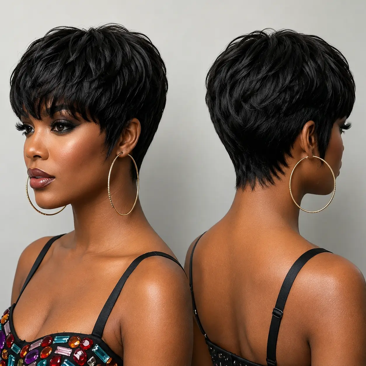 Pixie Short Human Hair Wig, Designed Specifically for Women, Short Straight Elf Style Cut with Bangs. This Machine Made Full Wig Accessory with Elastic Mesh Is Perfect for Vacation, Parties, Or Daily Wear, Cospaly Christmas Use Wig color
