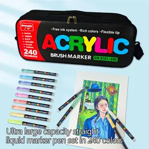 Guangna GN8101 Acrylic Marker Set with 240 Colors, Dual Tip Soft Head Markers for Blending, Water-Based Art Supplies in Tote Bag