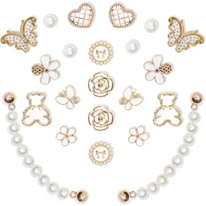 22 Pcs Bling Shoe Charms Chain Accessories for Women Pearl Flower Butterfly Clog Shoe Decoration Charms Rhinestone Shoes Charms Bling Cute Decor for Party Birthday Footwear Bedroom