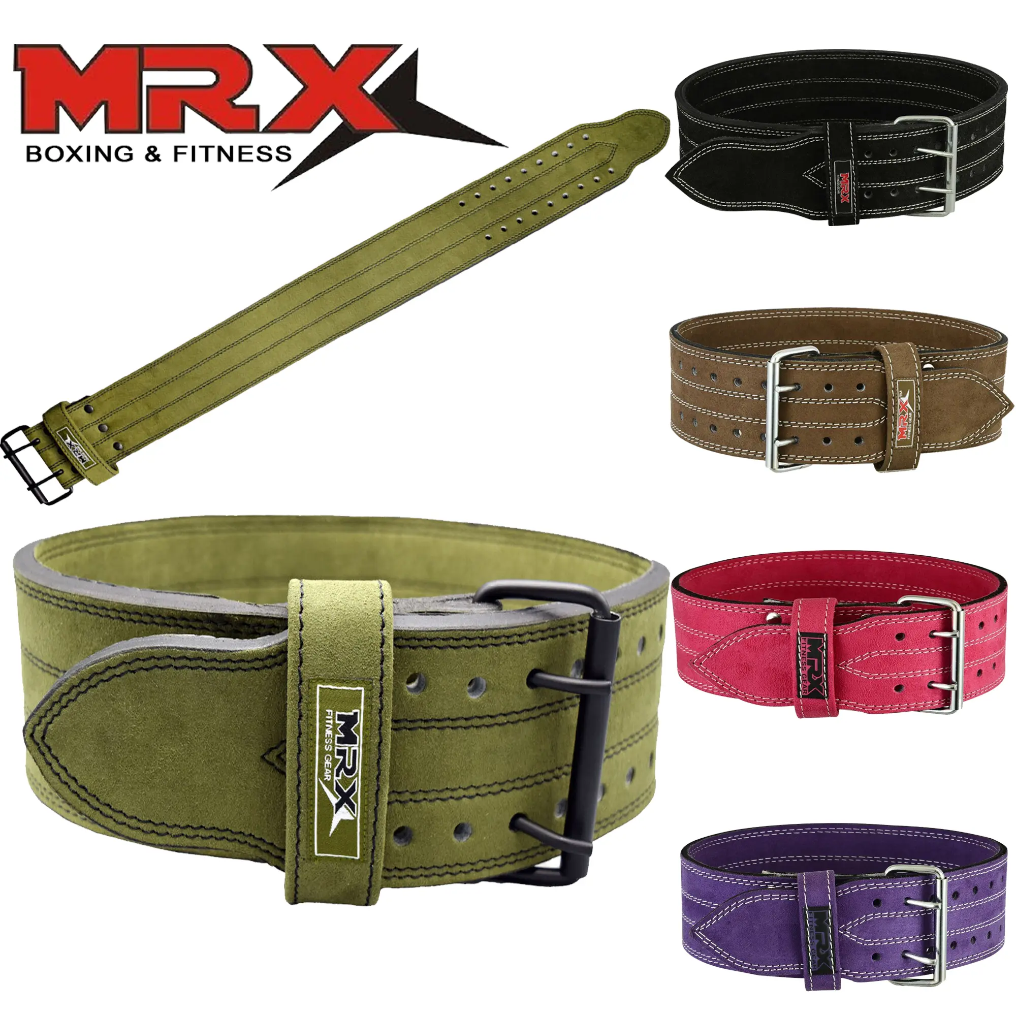 MRX Flexible Weightlifting Belt - 4" Wide 10mm Thick Leather Fitness Exercise Accessory, Steel 2-Prong Buckle Easily Adjustable Supporting Belt for Powerlifting Training Back Support, Fitness Exercise Accessories, Supporting Belts