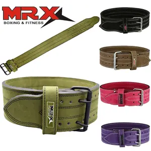 MRX Powerlifting Leather Belt 4" Wide 10mm Thickness Training Fitness Back Support Bodybuilding Belts with Steel 2 Prong Buckle