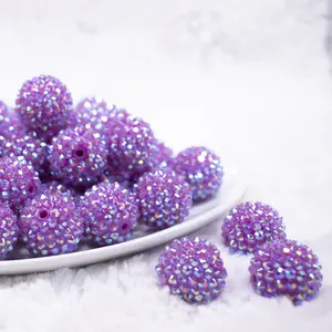 20mm Neon Purple Rhinestone AB Bubblegum Beads